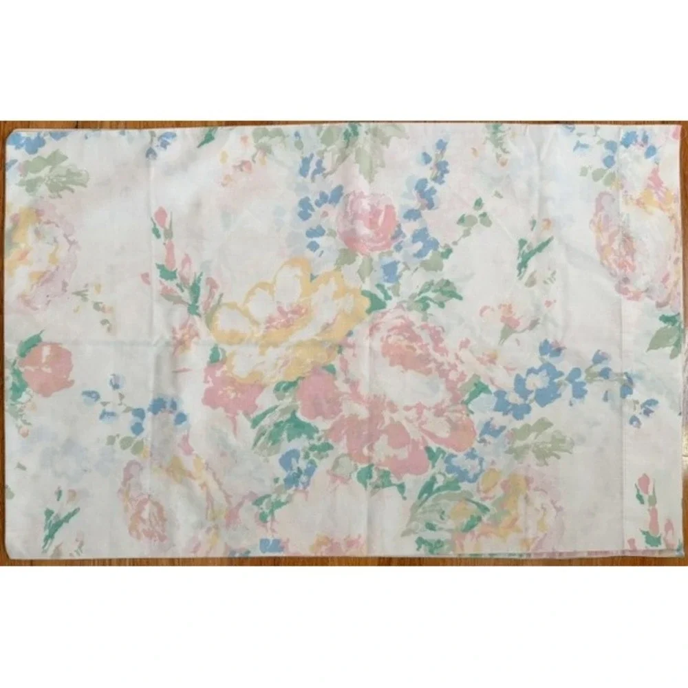 Vintage pair of pillowcases pink blue yellow floral pillowcases, Fieldcrest